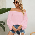 european and american cross-border foreign trade women's clothing  new independent station pure color one-line collar chiffon tops trendy