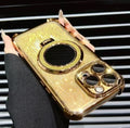 Suitable for apple 17pro mobile phone case, four-corner water ripple glitter mirror magnetic holder iphone16 protective cover