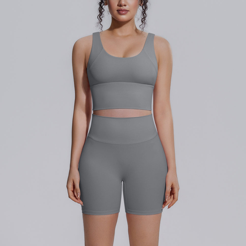Sexy v-shaped back sports bra high waist hip lifting tight shorts suit quick-drying yoga clothes running fitness clothes