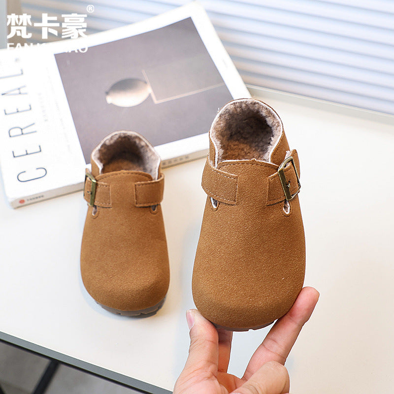 Fankahao kids two cotton birkenstock shoes winternew arrivalk-stylegirl soft bottom small leather shoes retro beanie shoes