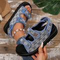 Summer plus sizeexport denim velcro high heel thick sole sandals new arrival cross-border fashionroman women