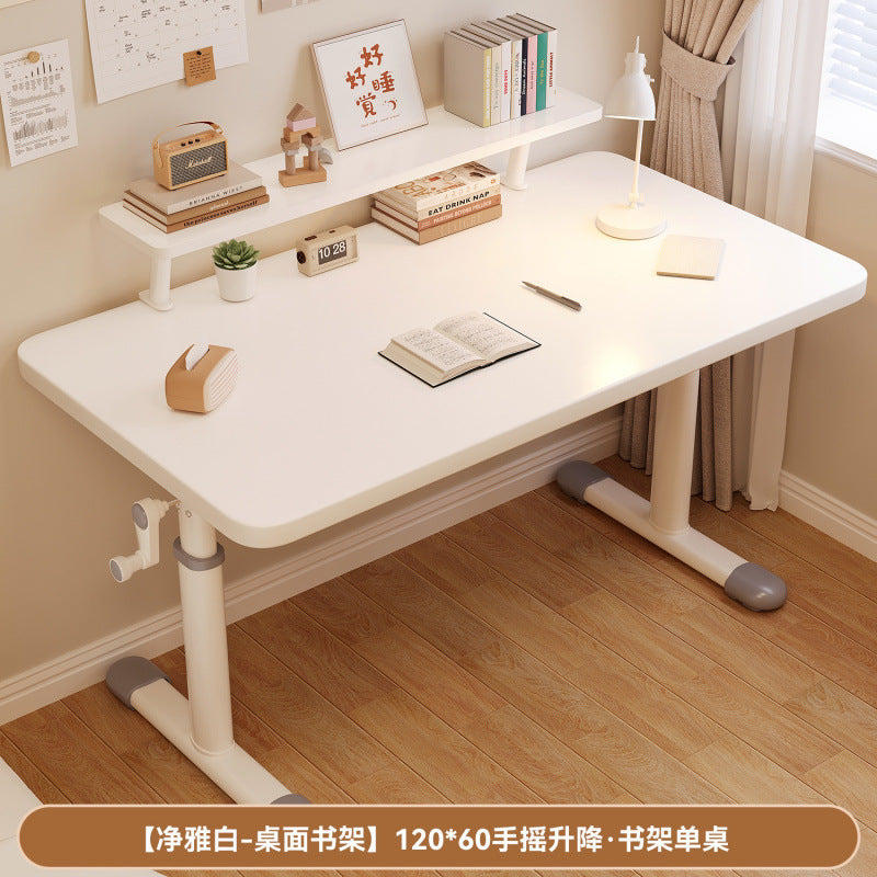 Hand-crank adjustable desk, thickened study table, bedroom study room complete computer desk set, adjustable wooden children's desk and chair set