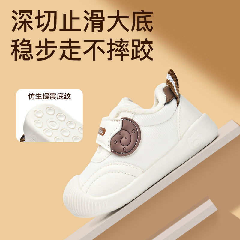 Toddler shoes for baby boys 0-1-3 years old, autumn/winter infant and toddler shoes for baby girls, soft sole non-slip, fleece-lined, extra thick cotton shoes