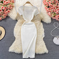 Fitted and slimming square neck knit dress - short sleeve,  summer new arrival, chic and sexy, bodycon maxi dress