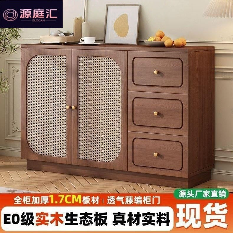 Medieval style sideboard for home small apartment living room solid wood tea cabinet casual rattan storage cabinet storage cabinet