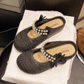 Can't shake off cut outsummer pearl toe slippers knittingfashion half slippers lazy one-leg flat toe shoes