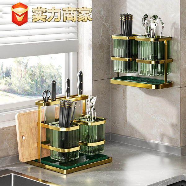Stainless steel knife holder cutting board integrated storage rack kitchen rack knife seat chopstick cartridge lid cutting board rack factory wholesale