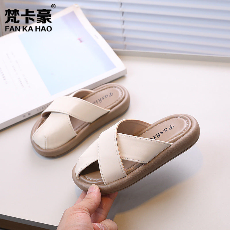 Vancahao baotou slippers summerflatsnew arrivalgirlretro one-piece slippers outwear sandals