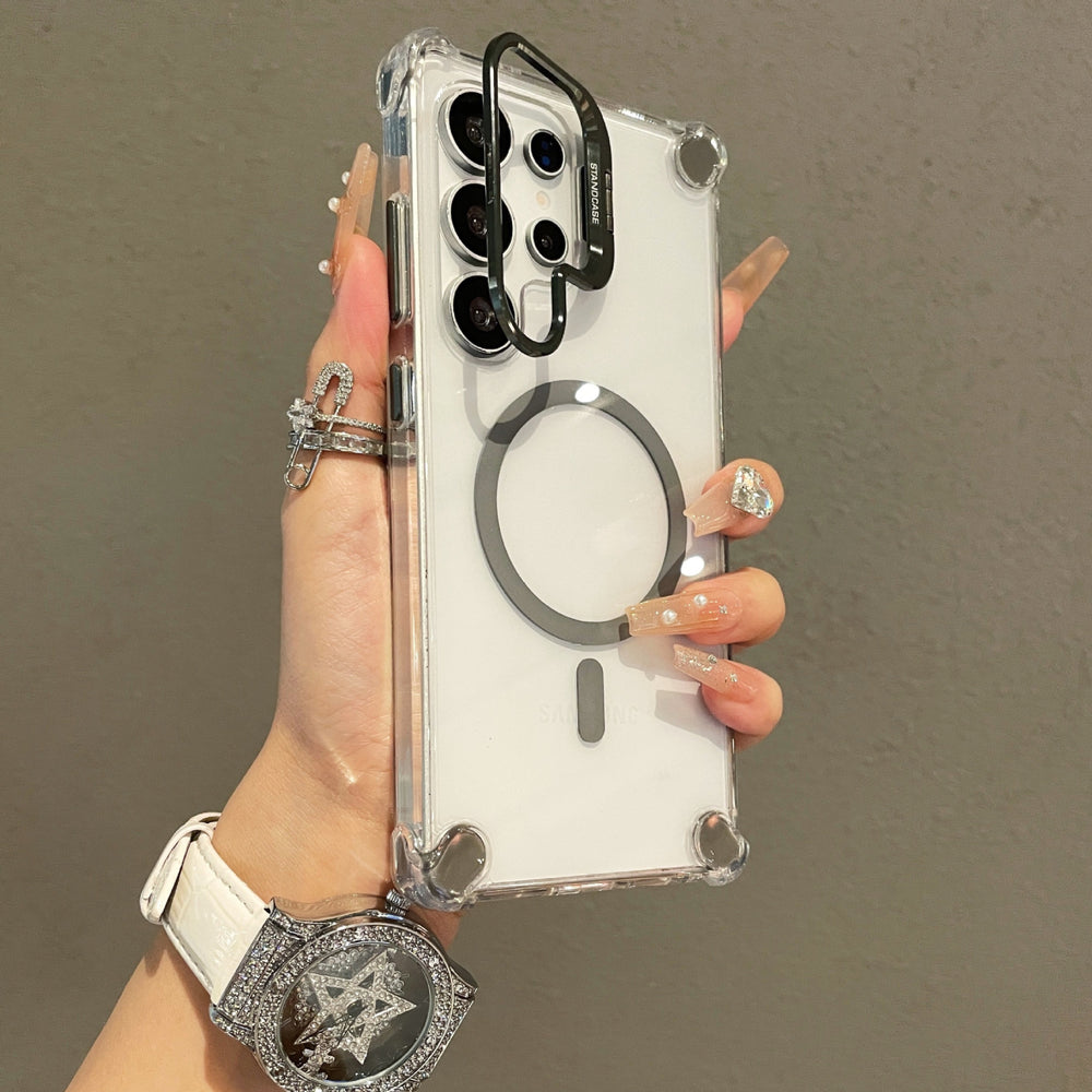 Acrylic magnetic lens protection phone case for samsung s26 ultra, featuring four-corner airbag shock absorption, compatible with s24/s25 ultra