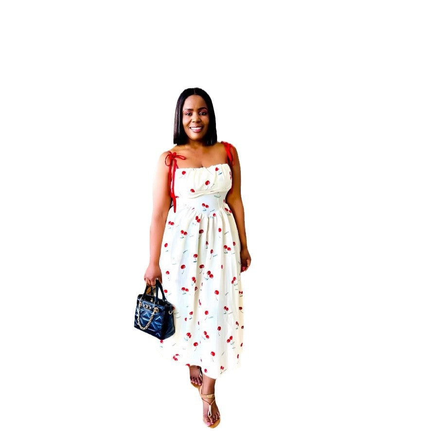 European and american cross-border women's fashion:  autumn new sleeveless bandeau tie-waist printed sweet long dress
