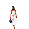 European and american cross-border women's fashion:  autumn new sleeveless bandeau tie-waist printed sweet long dress