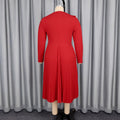 New plus size solid color midi pleated skirt ruffle collar long sleeve round neck elegant dress