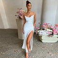 european and american cross-border sexy evening dress - slim fit, figure-flattering, open back, high-cut, slit party slip dress