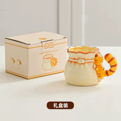 Cat-themed ceramic mug - underglaze decoration, high-style design, perfect for office or home use, creative and cute coffee cup