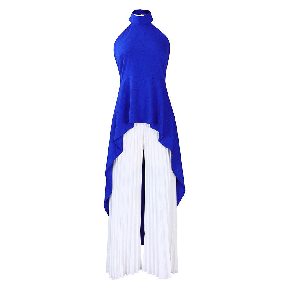 D372export cross-border fashion casual suit summer socialite private clothes backless top pleated wide-leg pants european and american suit