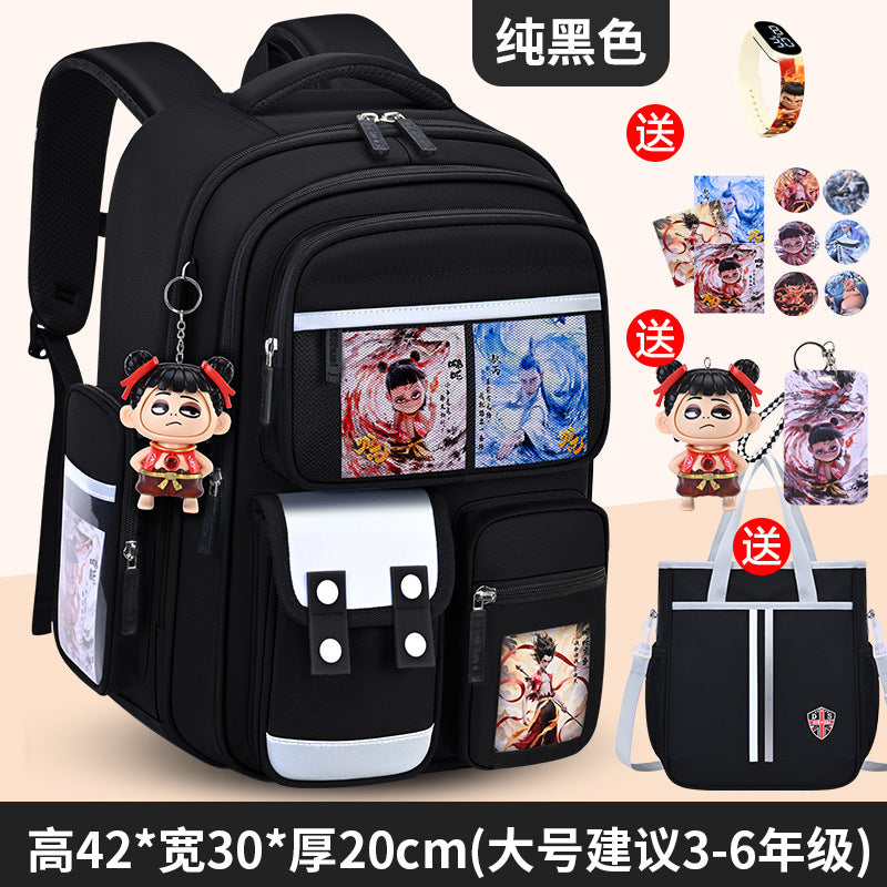 New nezha backpack for boys and girls, grades 1-6: spine protection, lightweight design, and extra-large capacity