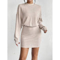 Women's knit set - long sleeve crewneck crop top and slim mini skirt outfit, autumn/winter collection