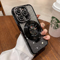 Suitable for apple 17promax light luxury rhinestone electroplated mobile phone case 15 glitter magnetic holder apple 16 protective cover