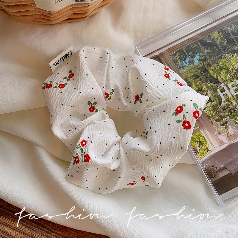 Korean style floral fabric scrunchie - premium hair tie for women - chic hair accessory for messy bun or ponytail