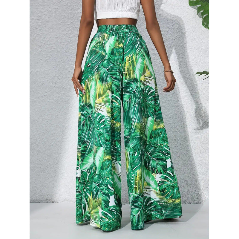 Shipped:  hot-selling european and american cross-border printed casual high-waisted wide-leg pants for independent e-commerce stores