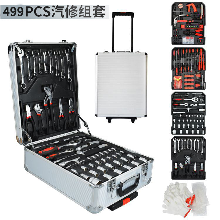 Aluminum box set 187-piece set Household tie rod 499-piece set Combination tool ratchet opening wrench Hardware toolbox