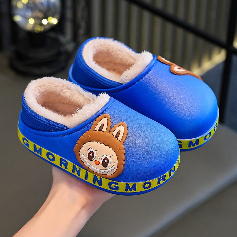 Kids cotton slippers winter indoor girl baby non-slipthickenedheattechcute boy's fur cotton shoes