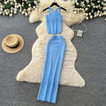 Sexy holiday style knittinghalter vest lazy high waist slit skirt women's summer elegant two-piece setwork clothing