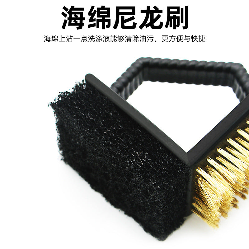 Oven cleaning accessory tool all-in-one brush plastic copper wire brush three-in-one cleaning brush bbq high-temperature cleaning gadget