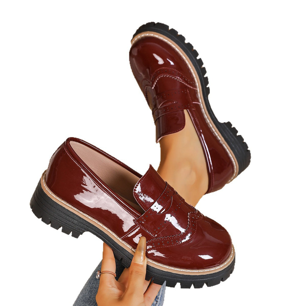 Exportplus size thick heel small leather shoes new arrivalexportbritish style thick sole slip-on casual loafers for women wholesale