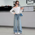 Girls' korean style rhinestone fireworks denim wide-leg pants - spring/autumn kids' high-waisted  new arrival - slimming straight-leg, stylish and trendy