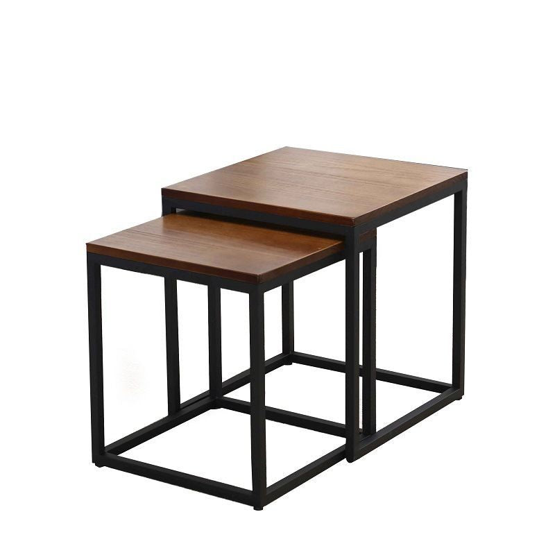 Scandinavian iron art solid wood coffee table small apartment sofa side table casual creative side table dark brown square mother-in-law coffee table