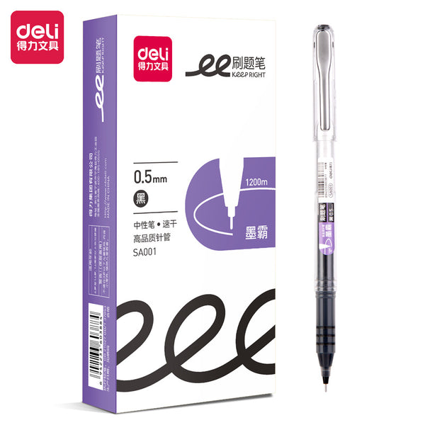 Deli SA001 gender-neutral pen, simple student exam brush pen, large-capacity quick-drying 0.5 full-needle black fountain pen