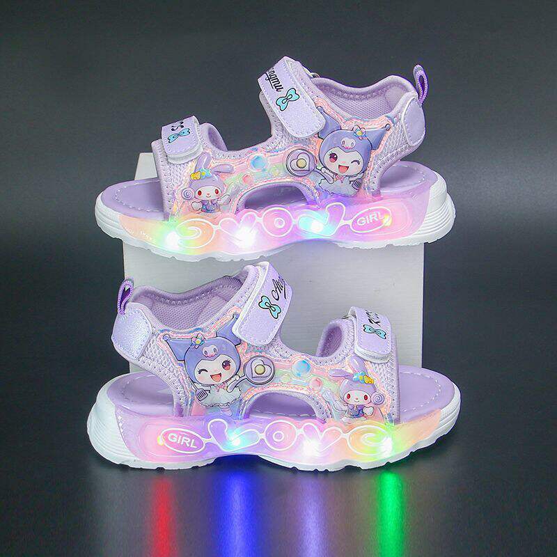 New summer light-up kuromi princess sandals for girls - eva cartoon hollow-out beach shoes for kindergarten and preschool
