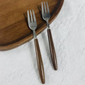 Walnut stainless steel dessert fork coffee spoon set - premium cutlery for home use - cake, fruit, and dessert forks with wooden handles