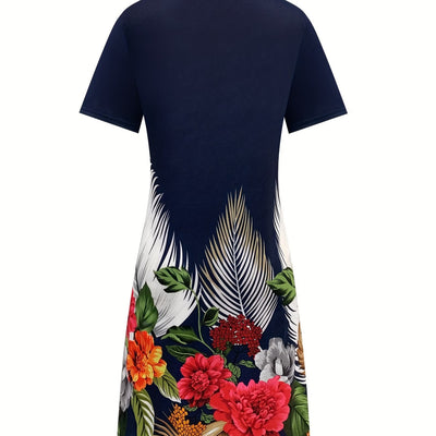 wholesale women's short-sleeved dresses, fashionable women's dresses for spring, summer, and autumn, new cross-border printed designs