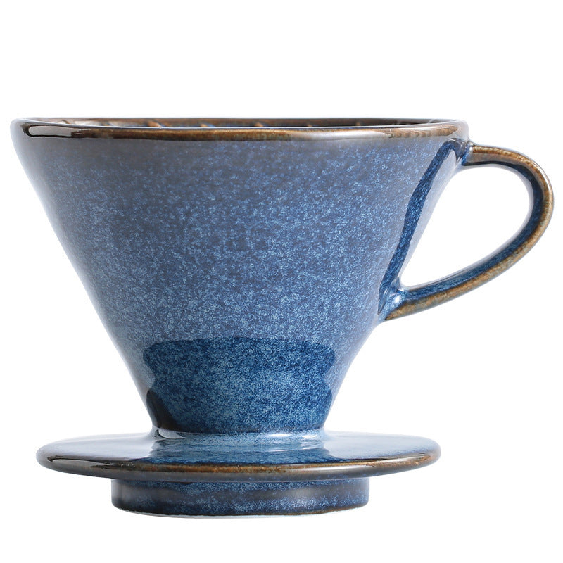 Blue glaze ceramic coffee filter cup retro hand brew v60 filter conical drip filter cup appliance starry sky