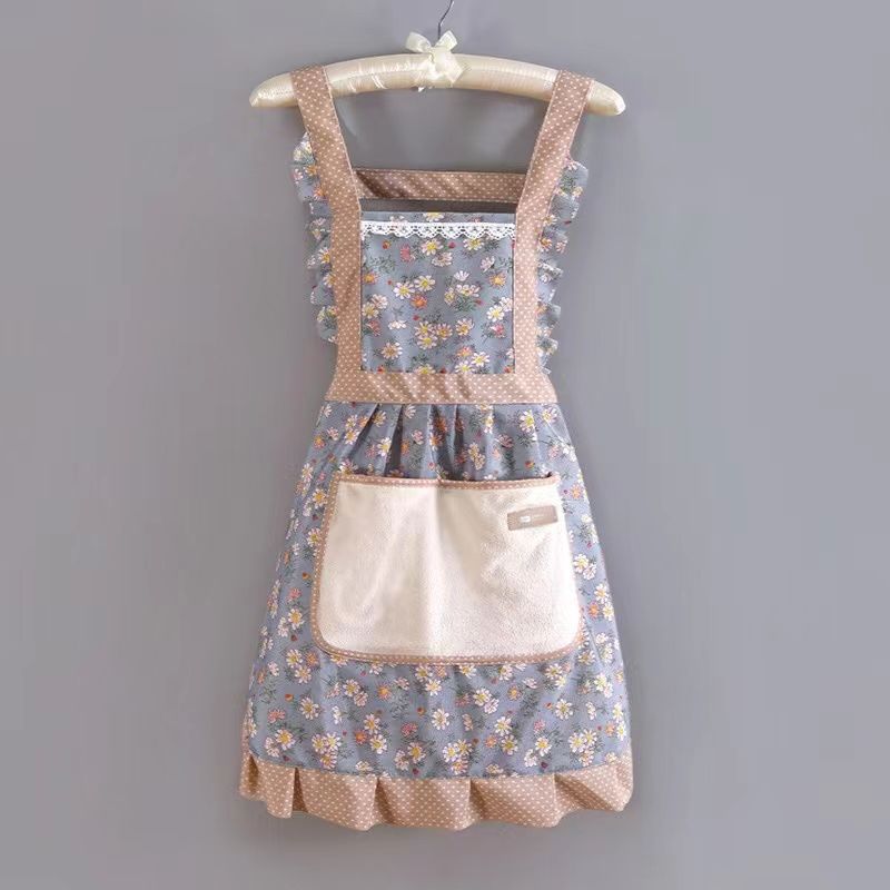 Apron female kitchen for home anti-fouling and stain-resistant work cute k-style princess floral waistband new arrival canvas