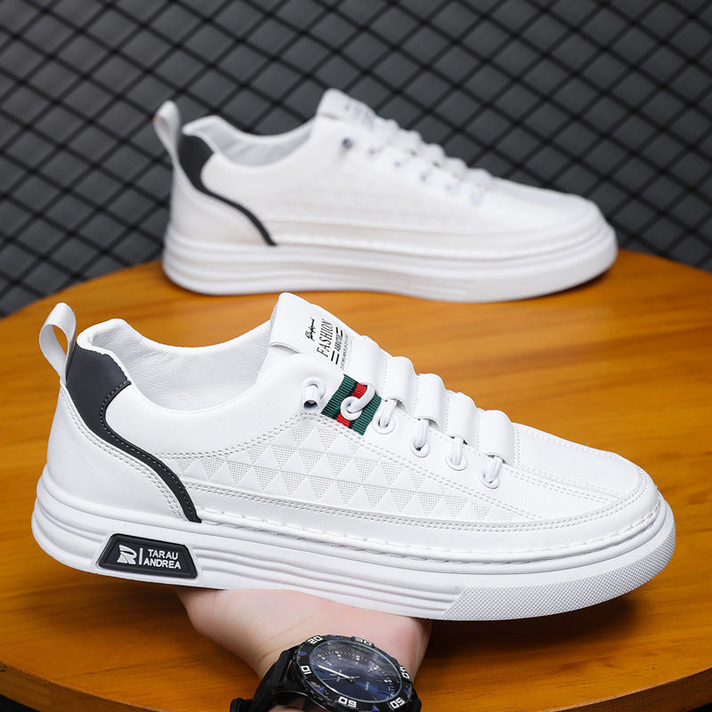 Men's 2026 new white sneakers: spring breathable trendy casual skate shoes, versatile business loafers, and street style footwear