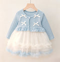 Girls' princess dress - new autumn collection: long-sleeved mesh dress with sweet bow detail - stylish and chic for little girls