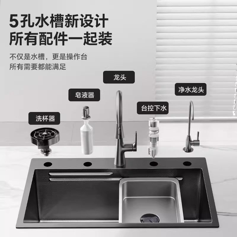 Thickened5mm honeycomb embossed kitchen sink large single slot 304 stainless steel sink dishwashing sink for home sink