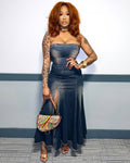 European and american sexy women's denim dress -  cross-border fashion - monkey slit bandeau denim maxi dress