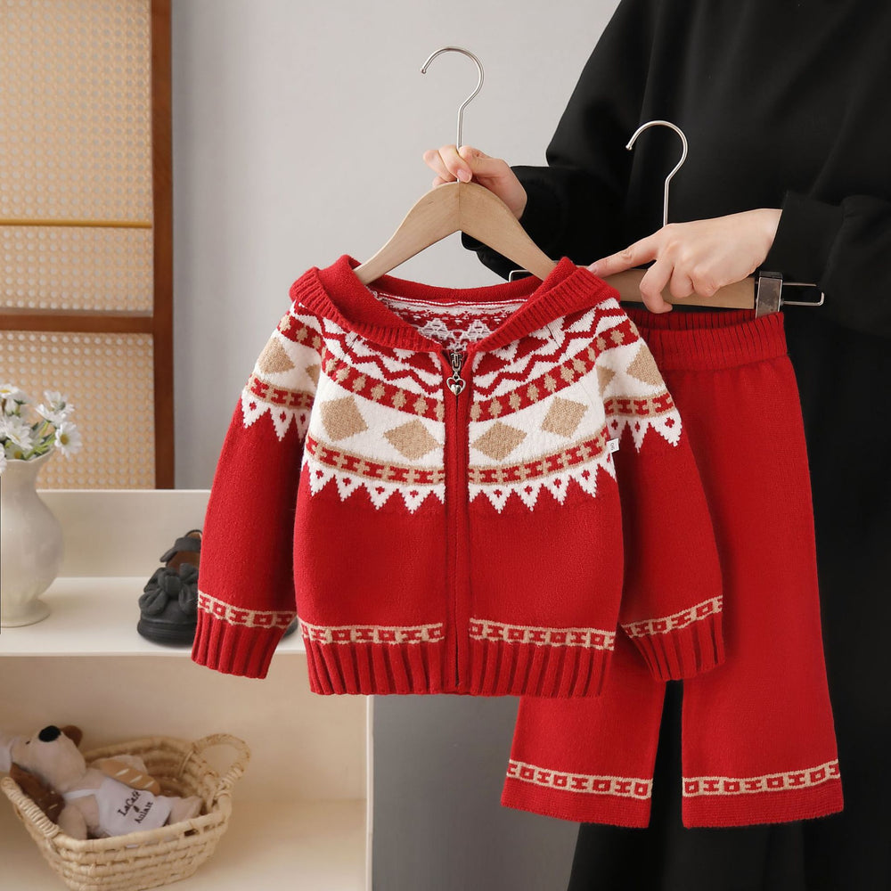 Kidssweater fair island sweater christmas wear sweateroutwear women's fall and winterloose lazy cardigan hooded suit
