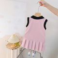 Girls' summer dress  new style: chic and sweet polo collar pleated skirt, preppy style for little girls