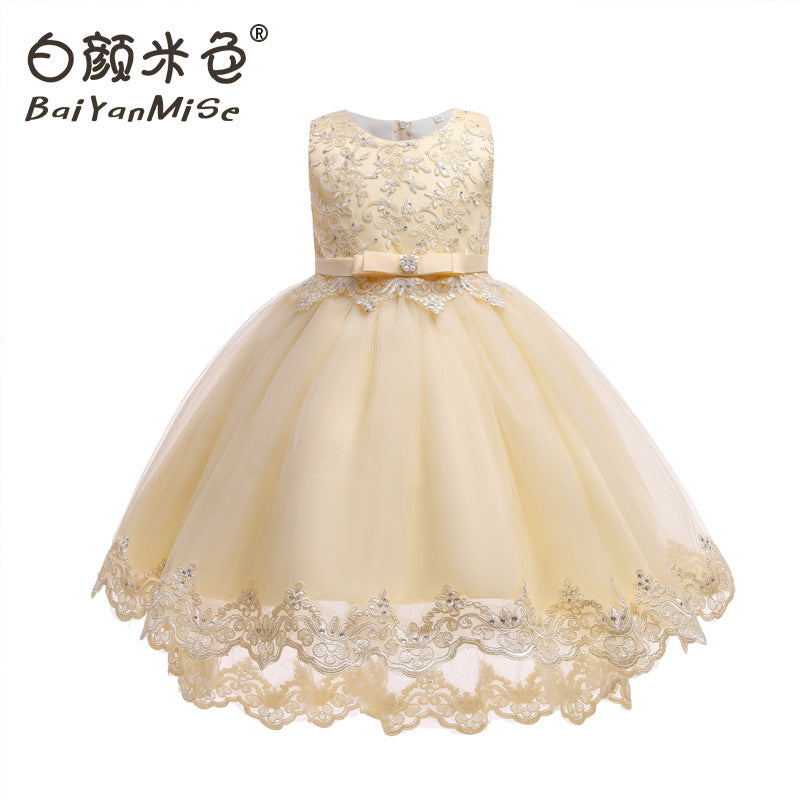 European and american style children's formal dress - tulle train princess gown - girls' piano recital dress - mid-to-large size children's dress