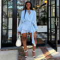 European and american cross-border women's fashion:  autumn new arrival - elegant tie-waist ruched lantern sleeve slimming ruffle hem dress