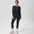 European and american nude feel solid color slim-fit top, jacket, and yoga outfit - quick-dry activewear three-piece set for outdoor leisure, running, and fitness