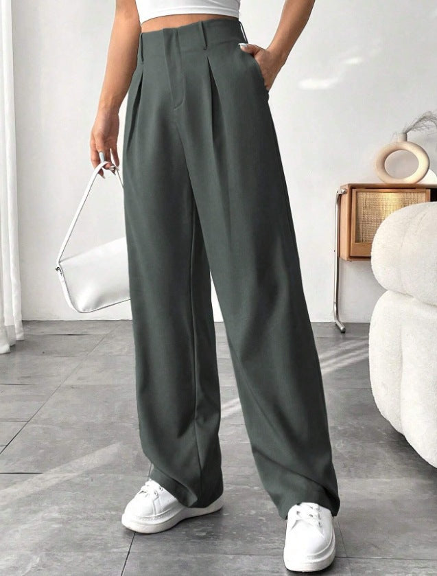 Ready-to-ship european and american style  commute-friendly, slimming, spring/summer high-waisted wide-leg pants - versatile casual suit pants/trousers
