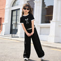 Girls'  short-sleeve lightweight outfit set: wide-leg pants, thin summer style, new butterfly two-piece set for girls