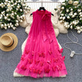 Gentle wind neckline bows strap halter sleeveless dress female french stereo butterfly mesh fairy dress