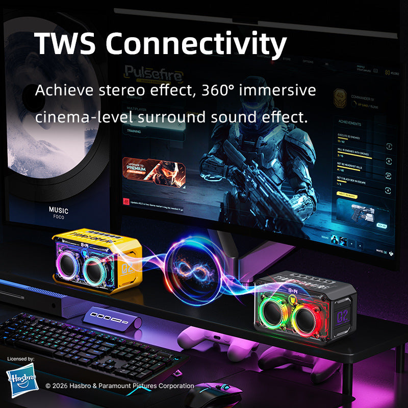 Transformers y02max wireless bluetooth speaker with rgb lighting, dual speakers, subwoofer, tws, outdoor desktop speaker